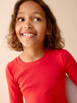 Rouge - Top côtelé à manches longues (3-16ans)