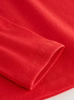 Rouge - Top côtelé à manches longues (3-16ans)