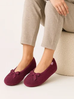 Rouge - Totes Isotoner Terry Ballet chaussons à nœud