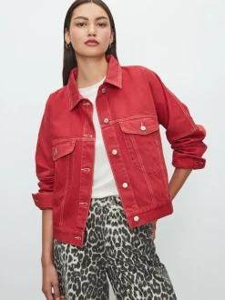 Rouge - Veste Denim oversize coupe décontractée style camionneur