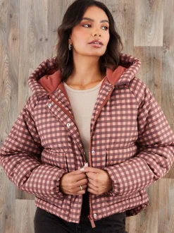 Rouge - Veste matelassée Threadbare à capuche