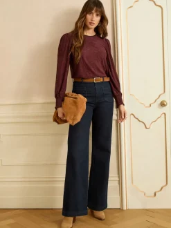 Rouge baie - Haut Love & Roses texturé à manches longues