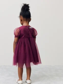 Rouge baie - Robe de soirée en maille brodée (3mths-8yrs)