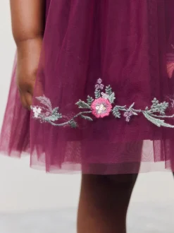 Rouge baie - Robe de soirée en maille brodée (3mths-8yrs)