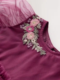 Rouge baie - Robe de soirée en maille brodée (3mths-8yrs)