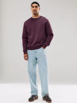 Rouge bordeaux - Ajustement régulier - Sweat-shirt épais à Col rond riche en coton