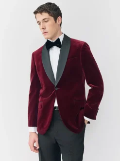 Rouge bordeaux - Ajustement régulier - Blazer Signature Pontoglio en velours italien avec revers châle