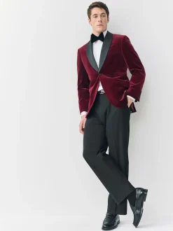 Rouge bordeaux - Ajustement régulier - Blazer Signature Pontoglio en velours italien avec revers châle