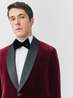 Rouge bordeaux - Ajustement régulier - Blazer Signature Pontoglio en velours italien avec revers châle