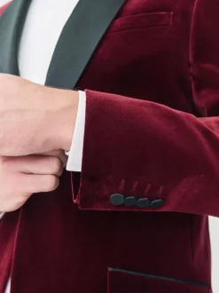 Rouge bordeaux - Ajustement régulier - Blazer Signature Pontoglio en velours italien avec revers châle