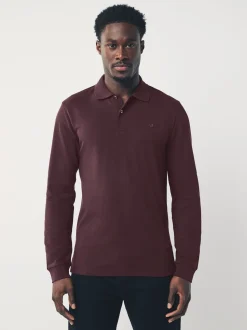 Rouge bordeaux - Ajustement régulier - Polo à manches longues en piqué