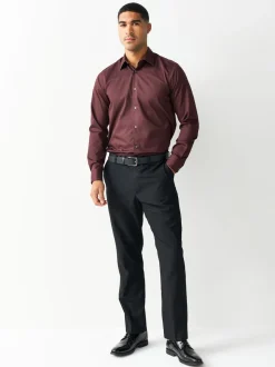 Rouge bordeaux - Ajustement régulier - Chemise élégante texturée facile d’entretien à poignets simples