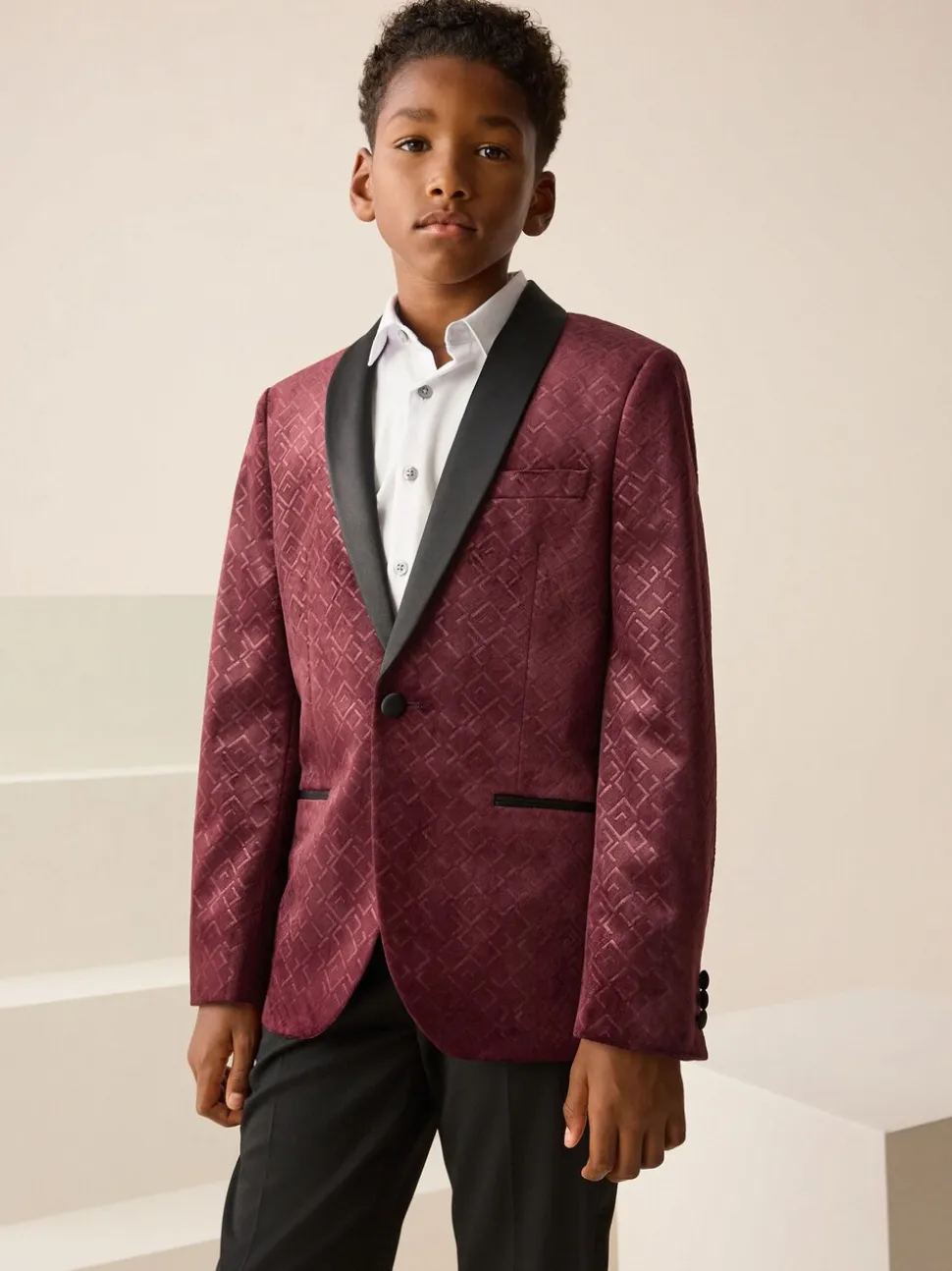 Rouge bordeaux - Blazer en velours texturé (3-16ans)