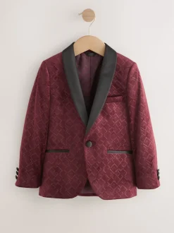 Rouge bordeaux - Blazer en velours texturé (3-16ans)