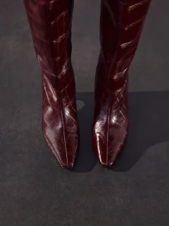 Rouge bordeaux - Bottes Forever Comfort® hauteur genou à talons incurvés