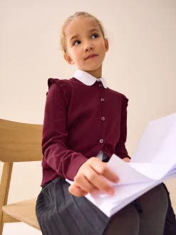 Rouge bordeaux - Cardigan d'école à épaules volantées en coton riche (3-16ans)