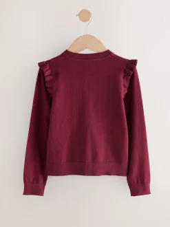 Rouge bordeaux - Cardigan d'école à épaules volantées en coton riche (3-16ans)