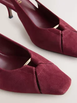 Rouge bordeaux - Chaussures à talons à bride arrière en cuir et détails découpés