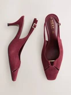 Rouge bordeaux - Chaussures à talons à bride arrière en cuir et détails découpés