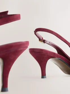 Rouge bordeaux - Chaussures à talons à bride arrière en cuir et détails découpés