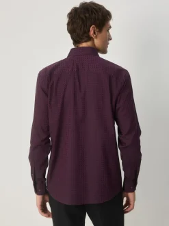 Rouge bordeaux - Chemise élégante à manches longues et imprimé géométrique