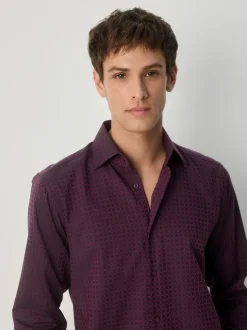 Rouge bordeaux - Chemise élégante à manches longues et imprimé géométrique