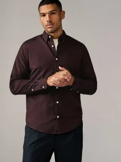 Rouge bordeaux - Chemise Oxford douce à manches longues
