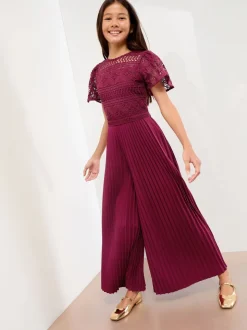 Rouge bordeaux - Combinaison d'occasion en dentelle à manches volantes Lipsy (5-16yrs)