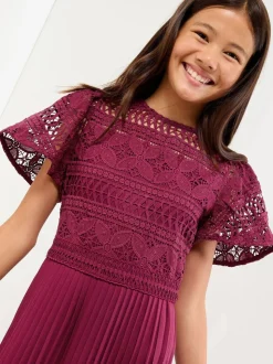 Rouge bordeaux - Combinaison d'occasion en dentelle à manches volantes Lipsy (5-16yrs)