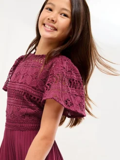 Rouge bordeaux - Combinaison d'occasion en dentelle à manches volantes Lipsy (5-16yrs)