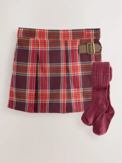 Rouge bordeaux - Ensemble Skort et collants à carreaux (3mois7ans)