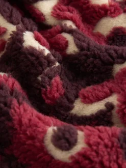 Rouge bordeaux à fleurs - Sweat-shirt en polaire jacquard Teddy Borg à quart de zip