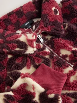 Rouge bordeaux à fleurs - Sweat-shirt en polaire jacquard Teddy Borg à quart de zip