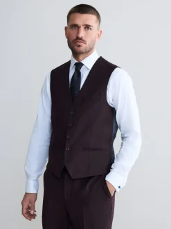 Rouge bordeaux - Gilet de costume en flanelle de laine et cachemire mélangés Signature Zignone