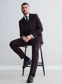 Rouge bordeaux - Gilet de costume en flanelle de laine et cachemire mélangés Signature Zignone