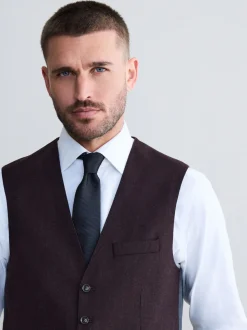 Rouge bordeaux - Gilet de costume en flanelle de laine et cachemire mélangés Signature Zignone