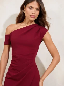 Rouge bordeaux - Lipsy Robe mi-longue à taille froncée et à épaules découvertes