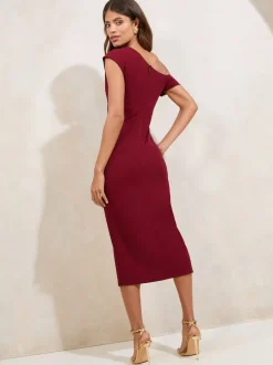 Rouge bordeaux - Lipsy Robe mi-longue à taille froncée et à épaules découvertes