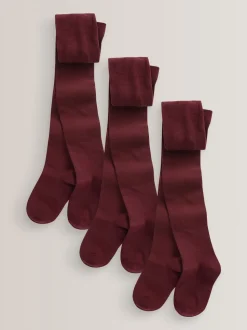 Rouge bordeaux - Lot de 3 de collants pour l'école en coton riche
