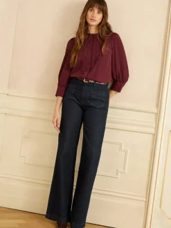 Rouge bordeaux - Love & Roses Chemisier à manches festonnées 3/4