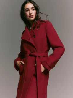 Rouge bordeaux - Manteau habillé à col cheminée