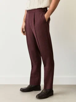 Rouge bordeaux - Pantalon élégant en mélange de laine coupe régulière avec lin et ajusteurs latéraux fonctionnels