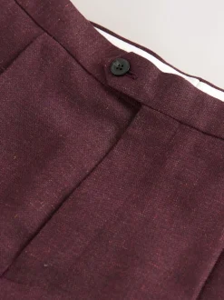 Rouge bordeaux - Pantalon élégant en mélange de laine coupe régulière avec lin et ajusteurs latéraux fonctionnels