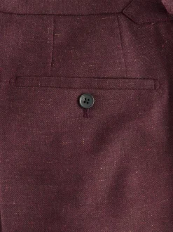 Rouge bordeaux - Pantalon élégant en mélange de laine coupe régulière avec lin et ajusteurs latéraux fonctionnels