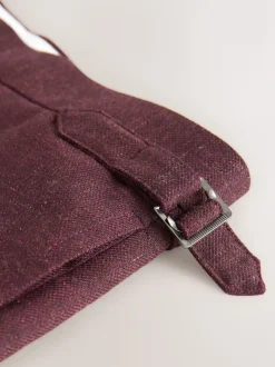 Rouge bordeaux - Pantalon élégant en mélange de laine coupe régulière avec lin et ajusteurs latéraux fonctionnels