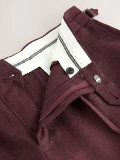 Rouge bordeaux - Pantalon élégant en mélange de laine coupe régulière avec lin et ajusteurs latéraux fonctionnels