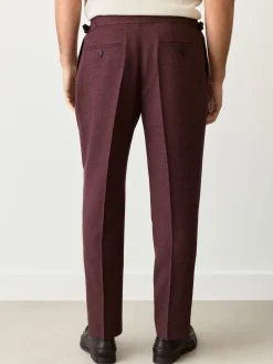 Rouge bordeaux - Pantalon élégant en mélange de laine coupe régulière avec lin et ajusteurs latéraux fonctionnels