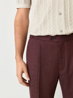 Rouge bordeaux - Pantalon élégant en mélange de laine coupe régulière avec lin et ajusteurs latéraux fonctionnels