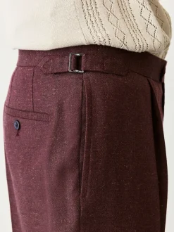 Rouge bordeaux - Pantalon élégant en mélange de laine coupe régulière avec lin et ajusteurs latéraux fonctionnels
