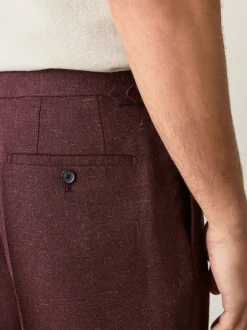 Rouge bordeaux - Pantalon élégant en mélange de laine coupe régulière avec lin et ajusteurs latéraux fonctionnels